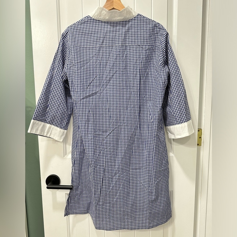 Crab & Cleek Blue Striped Faux Sill Necktie Tunic Top - Picture 3 of 6